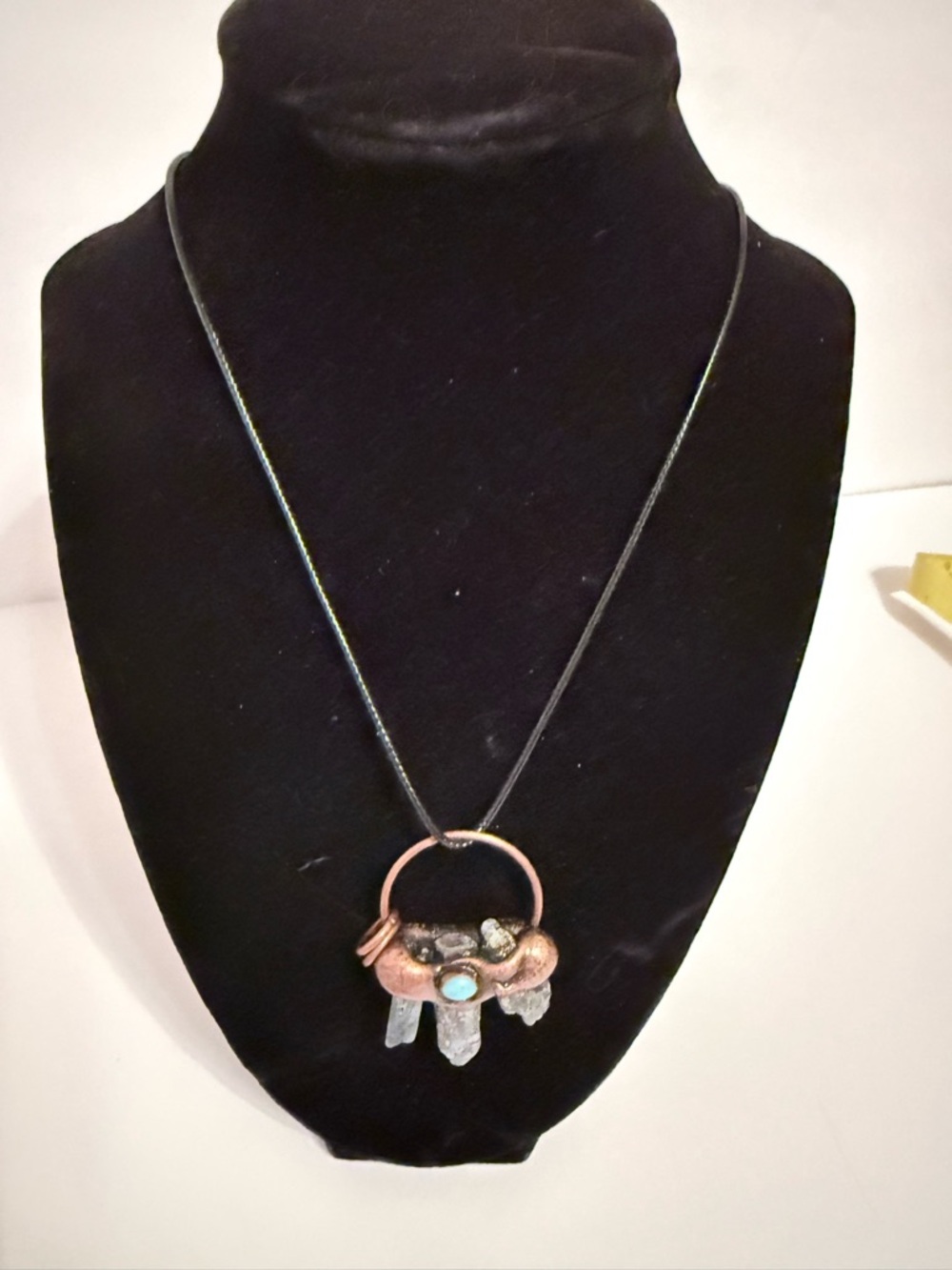 Copper tone and Turquoise color accent Pendant Necklace on black - Women Jewelry